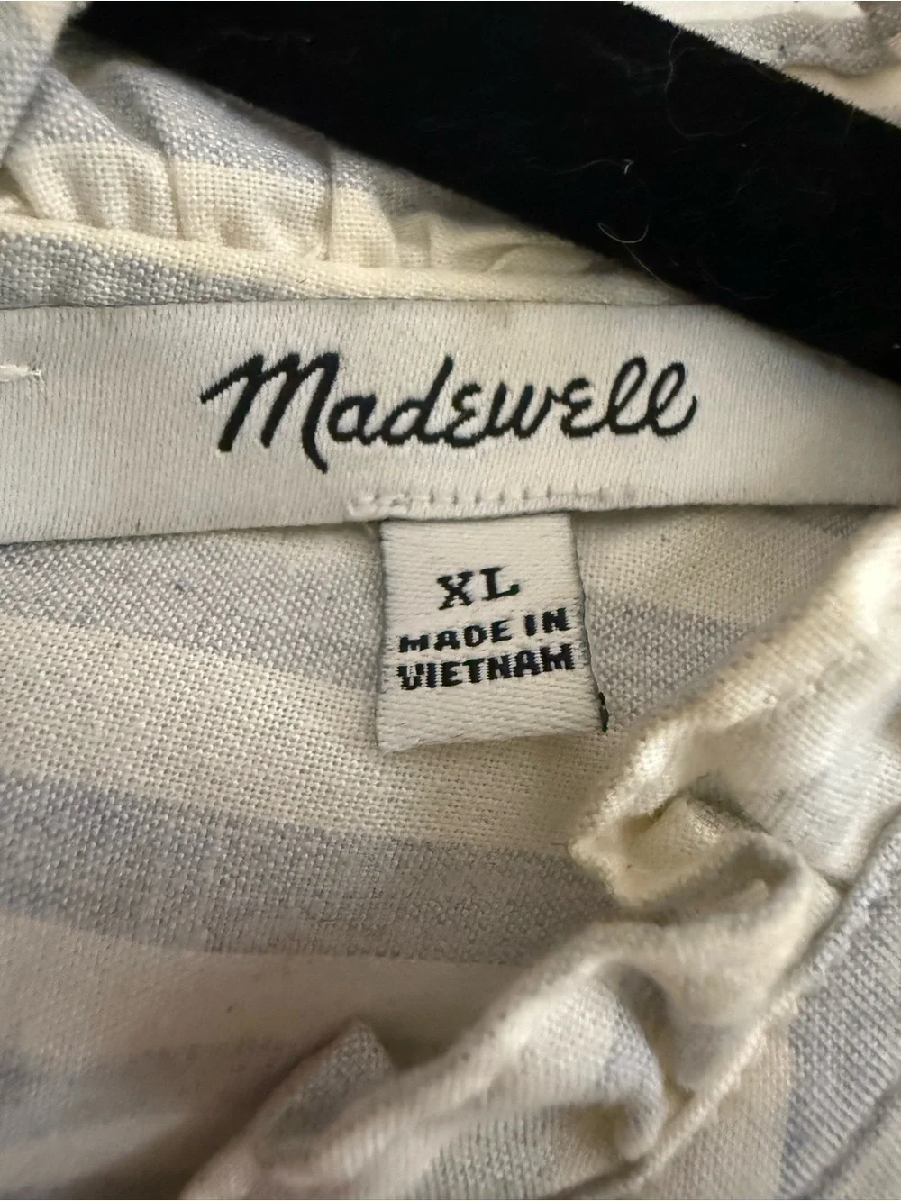 Madewell Ruffle-Yoke Striped Puff-Sleeve Top - Light Gray & White XL